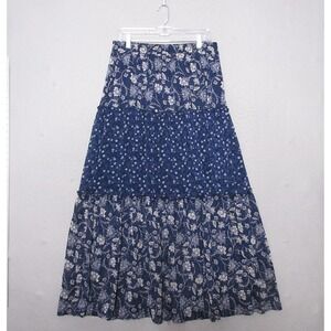 Cato Skirt Medium Blue Floral Midi Tiered Coquette‎ Romantic Floral Cottage Boho